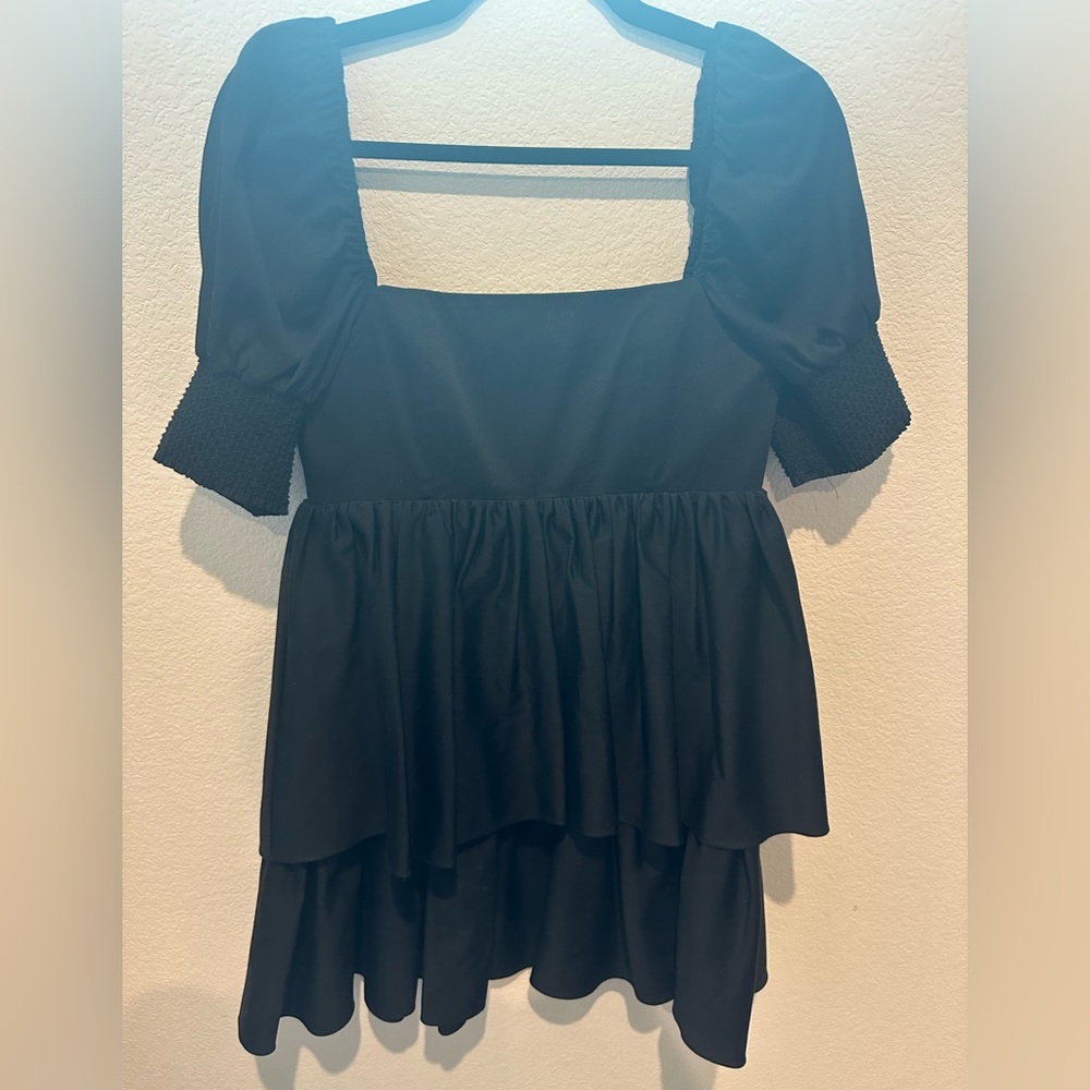 Alice + Olivia Blue Puff Sleeve Ruffled Blouse